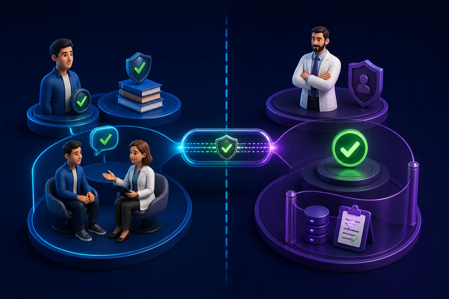 Editorial consent handoff showing separate operational and provider ownership zones with a secure boundary